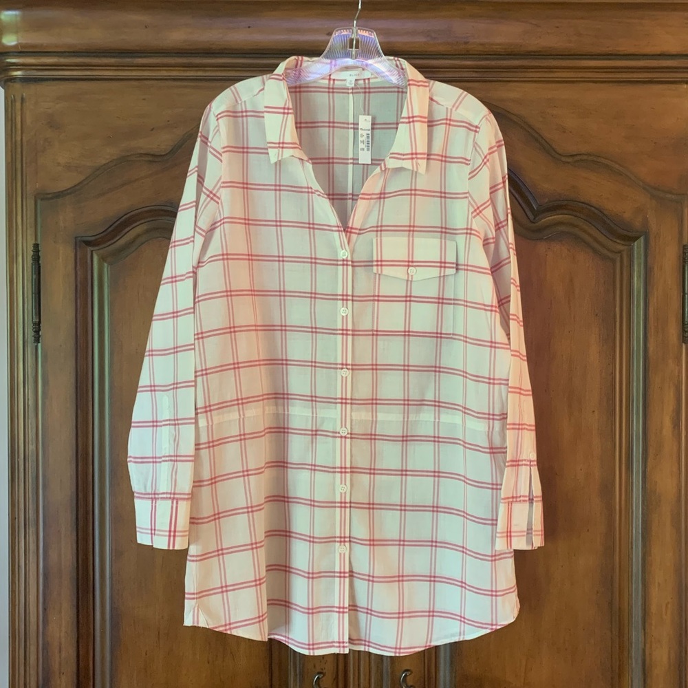 Madewell Eliot Red Plaid Tunic Blouse